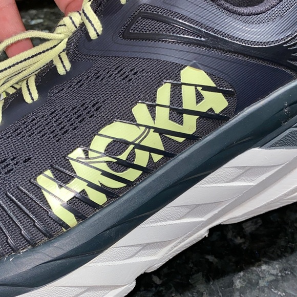 Hoka One One Bondi 7 Athletic Shoes Navy Blue White & Yellow Highlights Size 12 - Picture 6 of 12